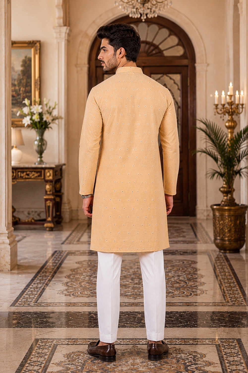 Men's Chiku Cotton Kurta Set