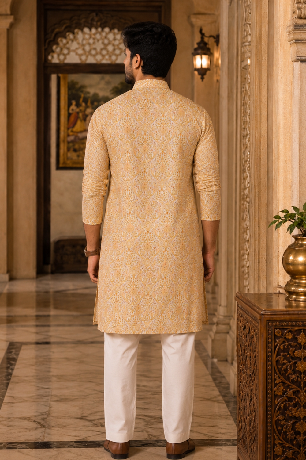 Men's Gold Cotton Kurta Set