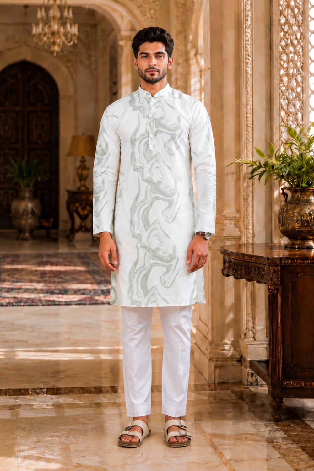 Men's Green Art Silk Kurta Set