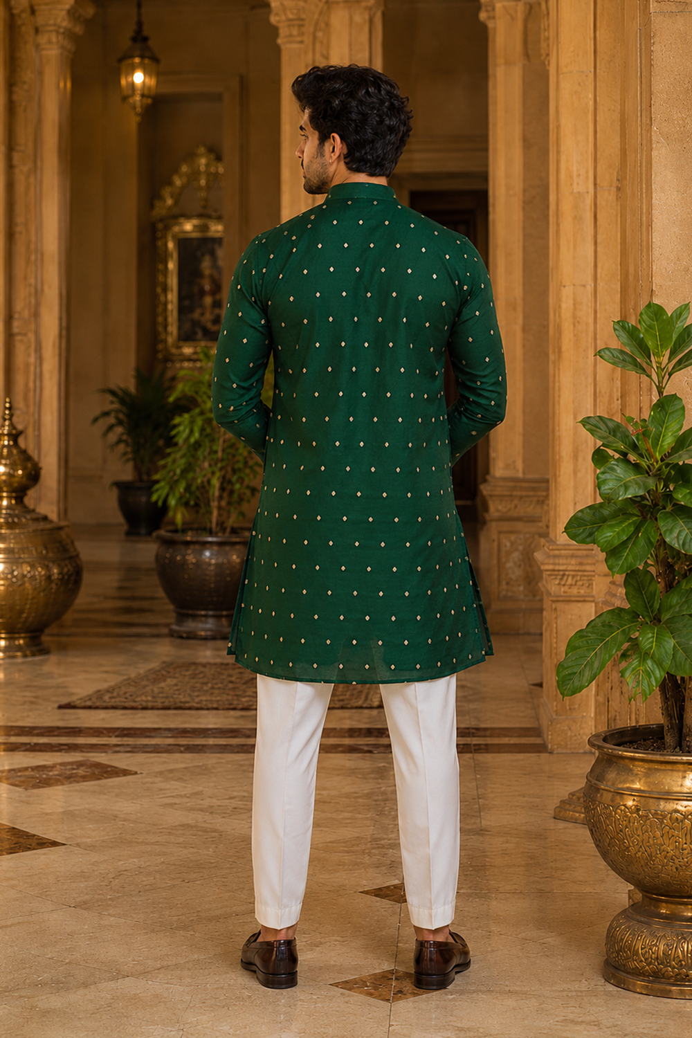 Men's Green Cotton Kurta Set