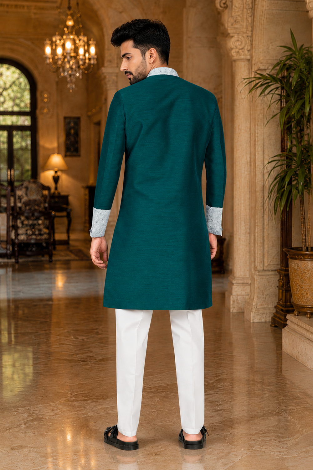 Men's Greenish Blue Indo-Western