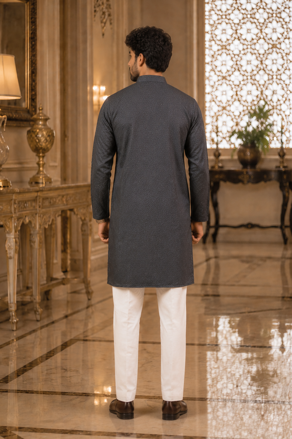 Men's Grey Cotton Kurta Set