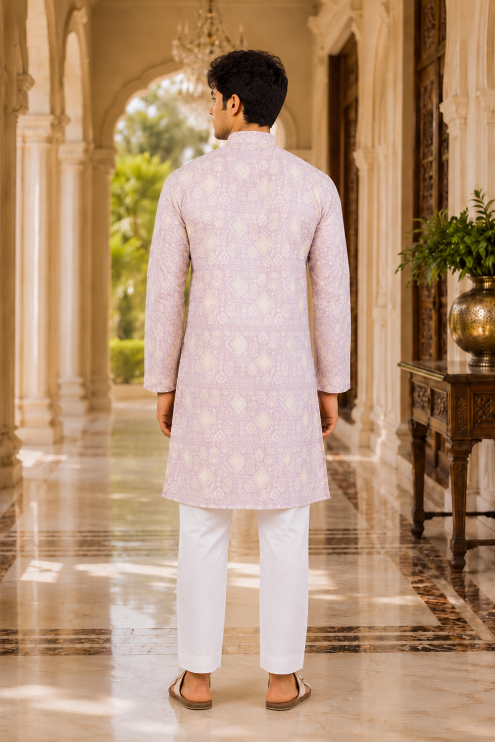 Men's Lavender Art Silk Kurta Set