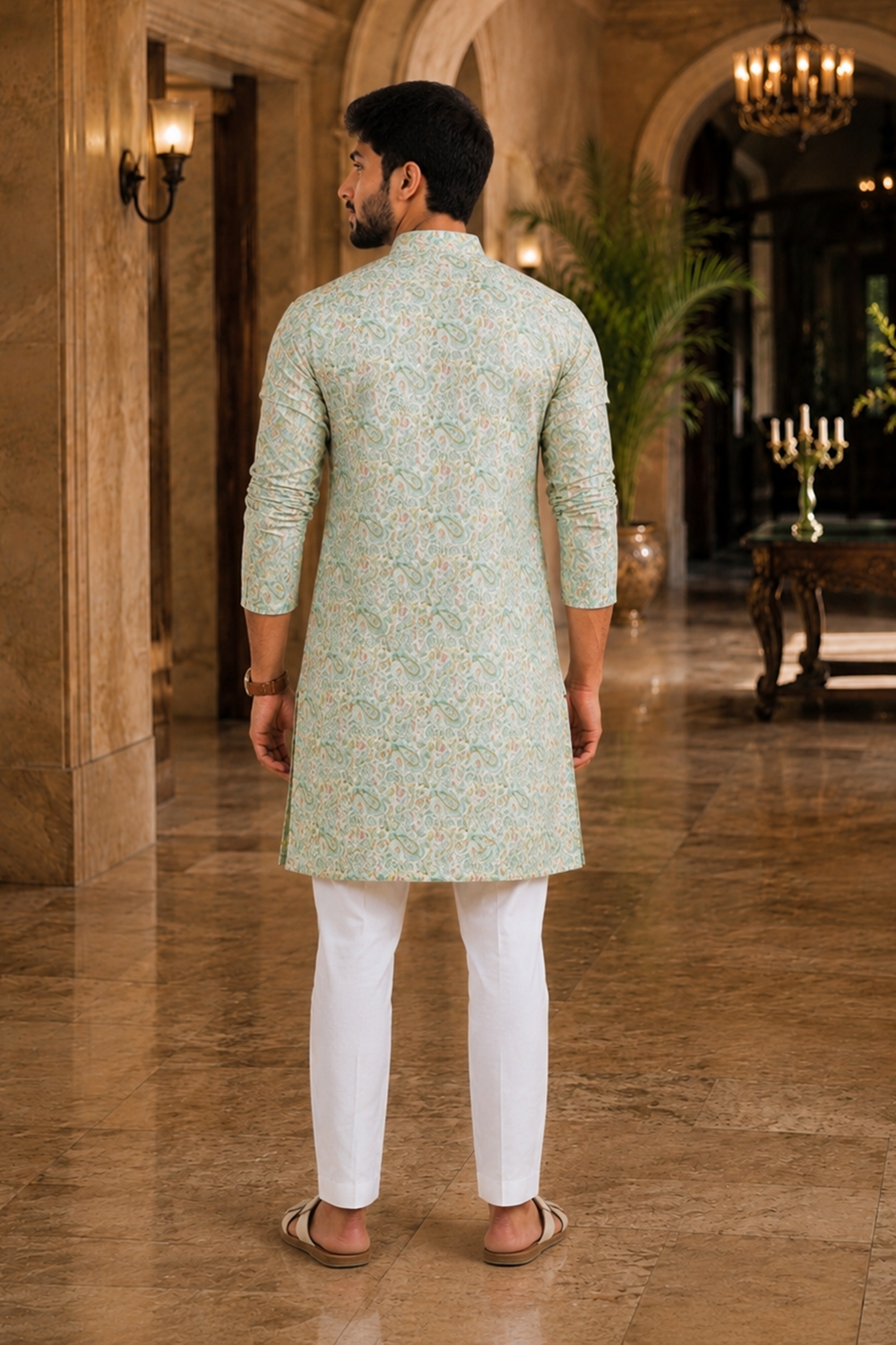 Men's Light Green Art Silk Kurta Set