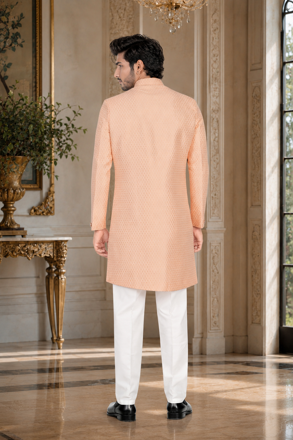 Men's Light Peach Indo-Western