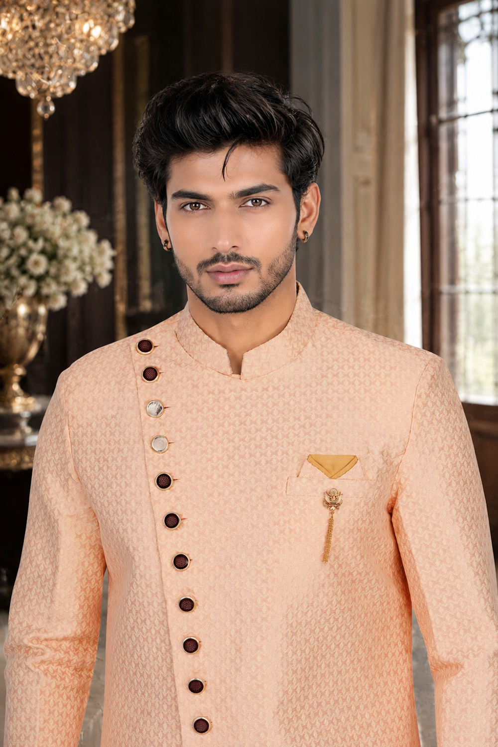 Men's Light Peach Indo-Western