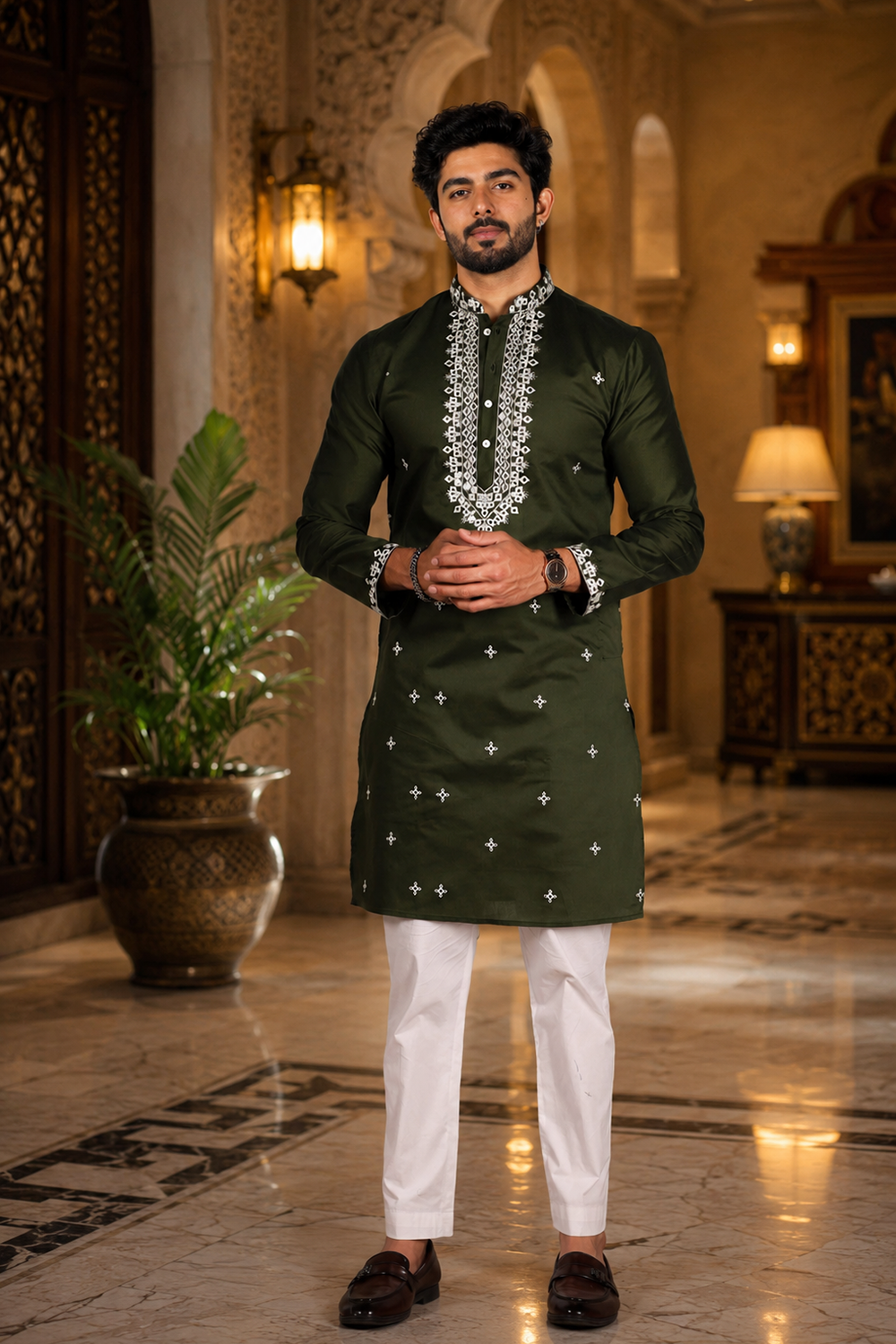 Men's Mahendi Cotton Kurta Set
