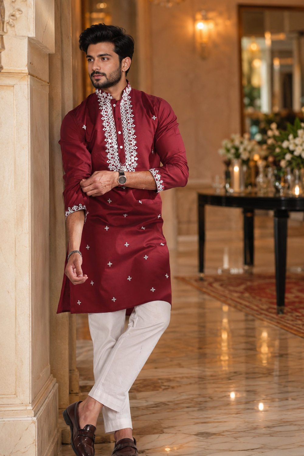 Men's Mahroon Cotton Kurta Set