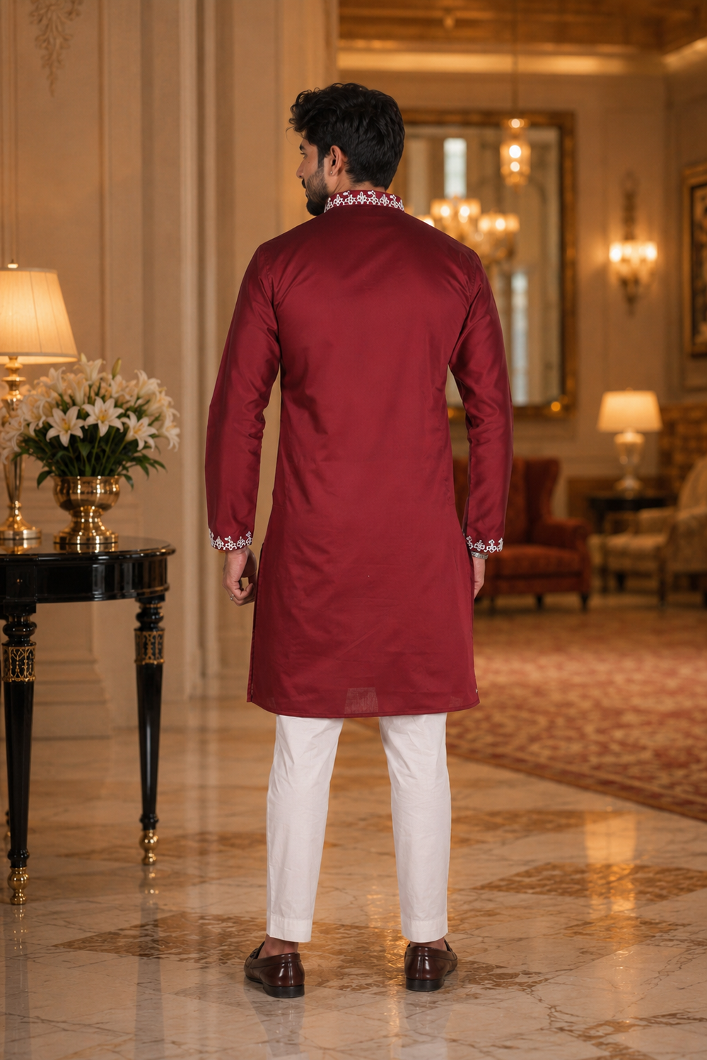 Men's Mahroon Cotton Kurta Set