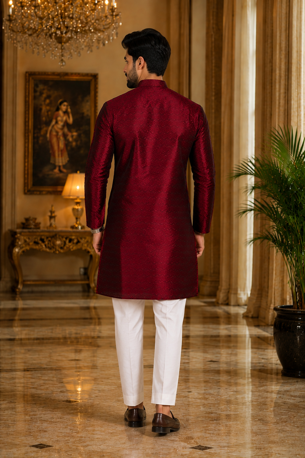 Men's Maroon Art Silk Kurta Set