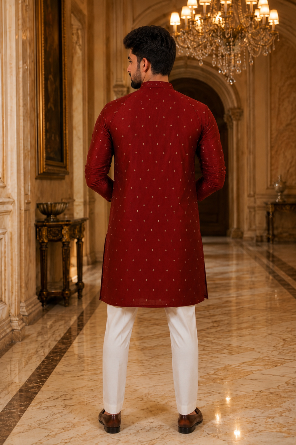 Men's Maroon Cotton Kurta Set