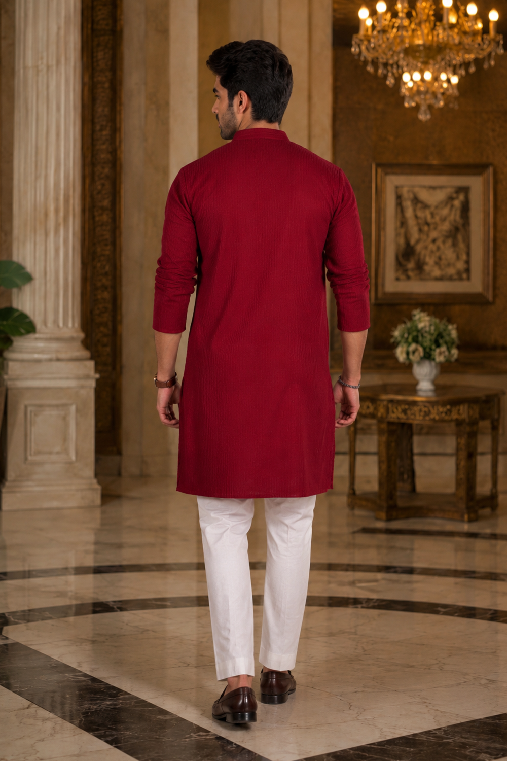 Men's Maroon Cotton Kurta Set