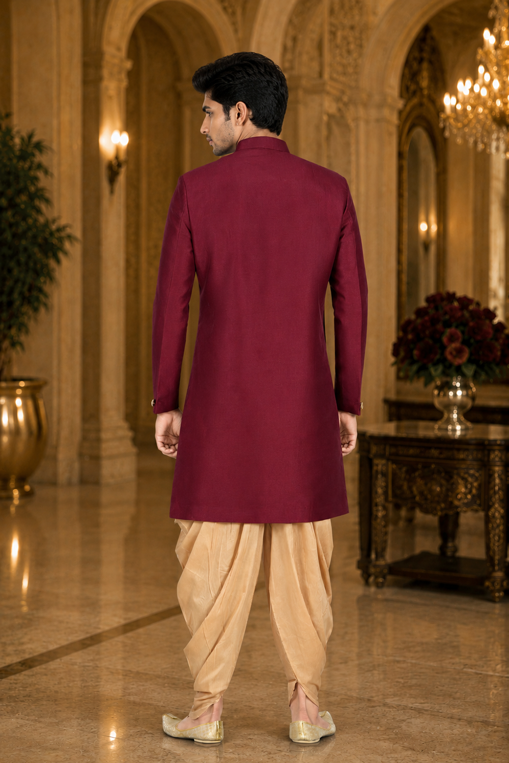 Men's Maroon Indo-Western