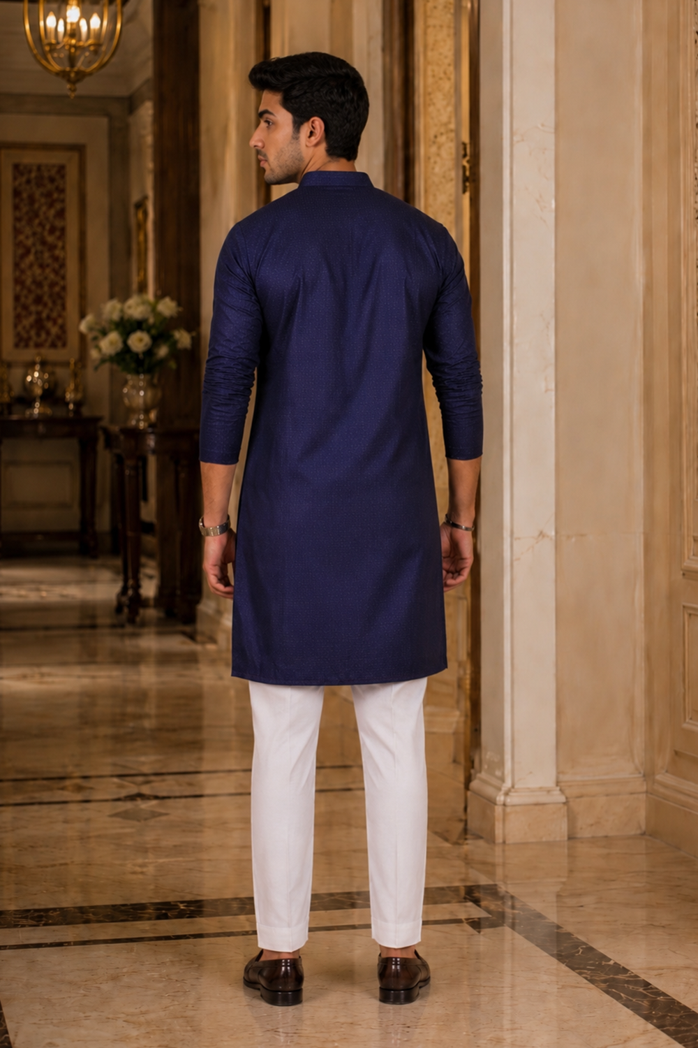 Men's Nevy Blue Cotton Kurta Set