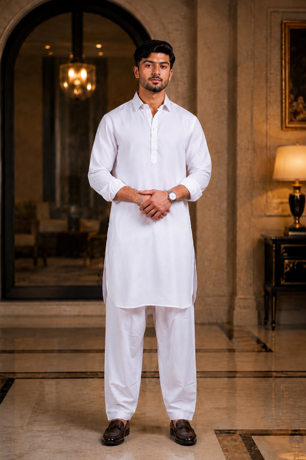 Men's Off White Cotton Satin Kurta Set