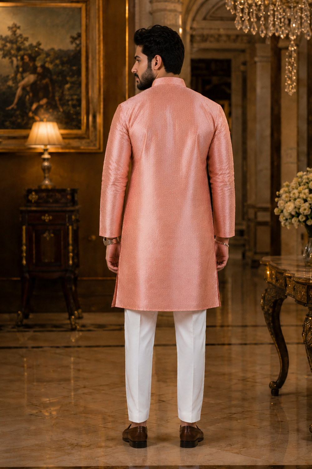 Men's Pink Art Silk Kurta Set