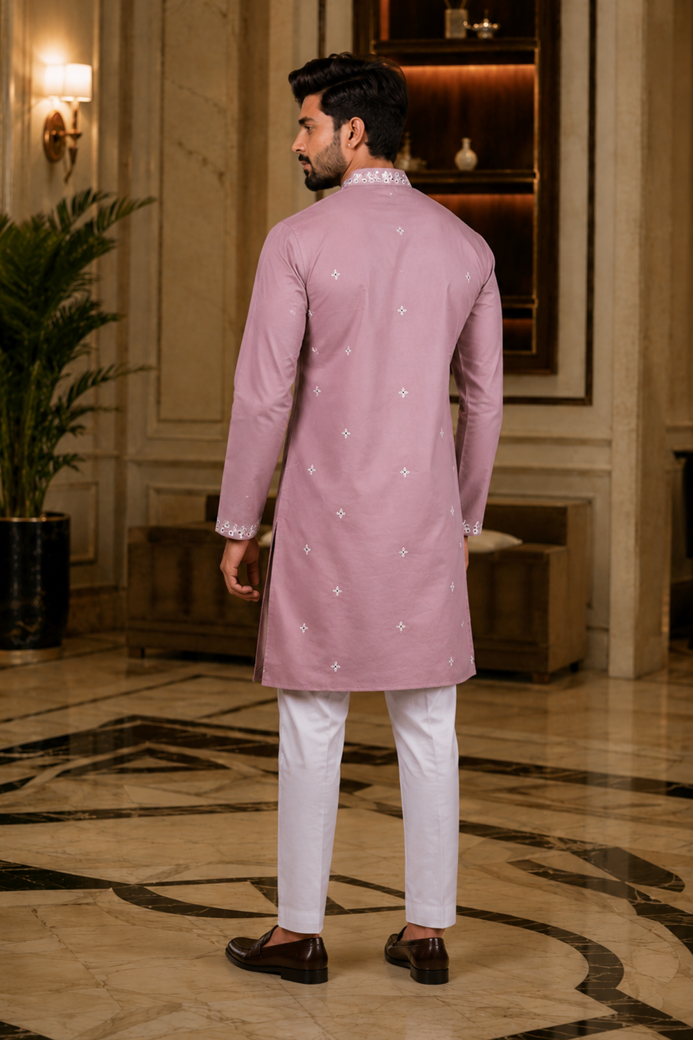Men's Pink Cotton Kurta Set