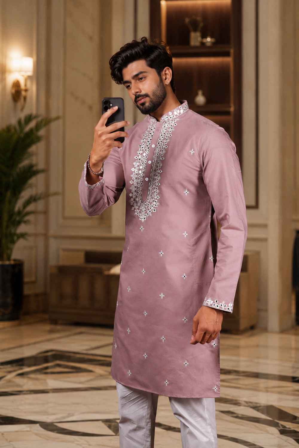 Men's Pink Cotton Kurta Set