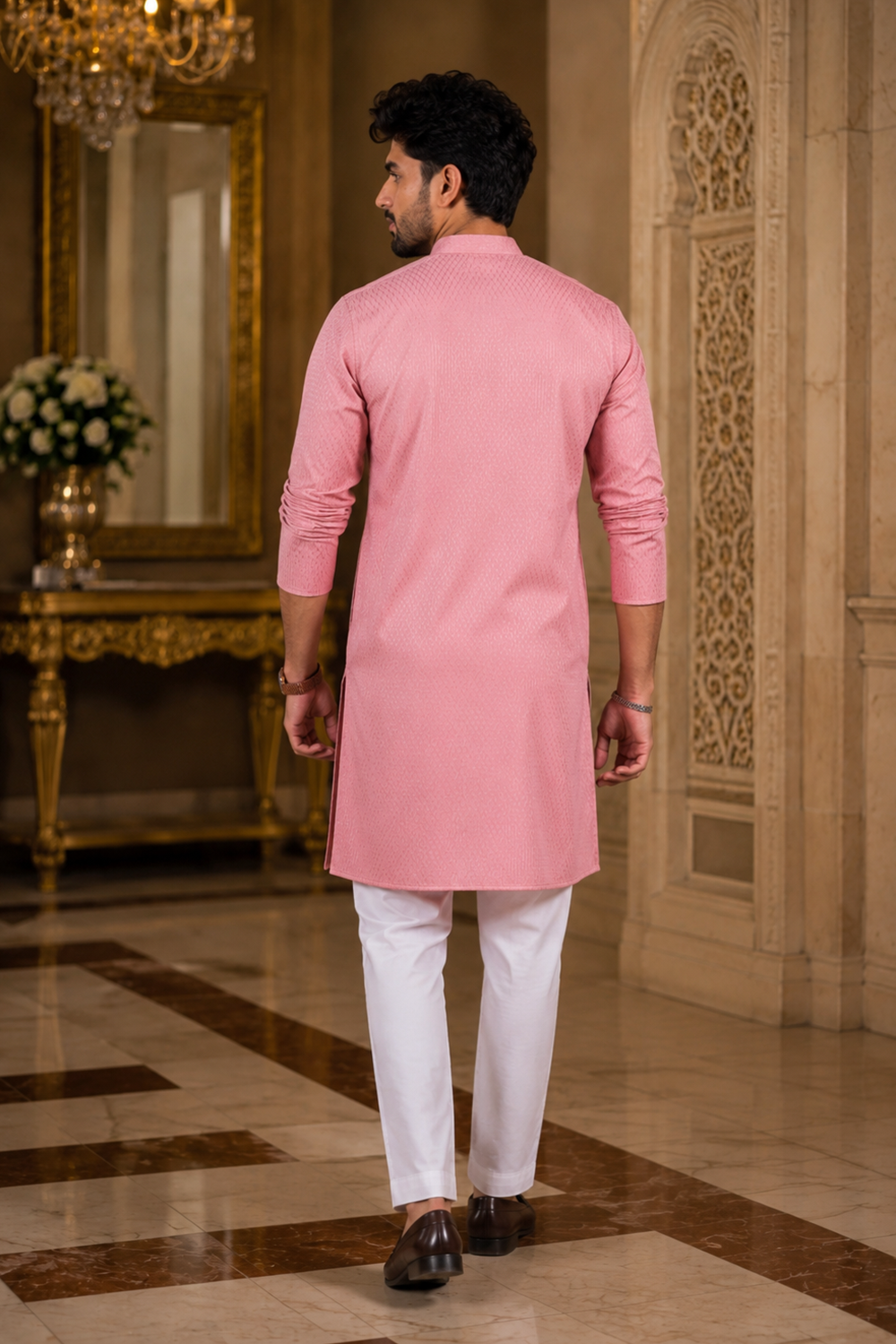 Men's Pink Cotton Kurta Set