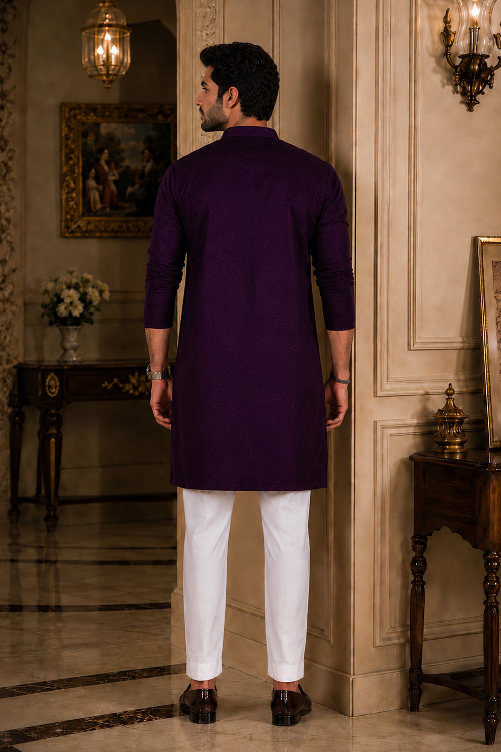 Men's Purple Cotton Kurta Set