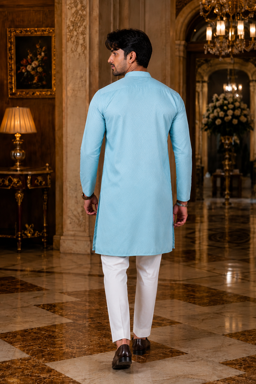 Men's Sky Blue Cotton Kurta Set