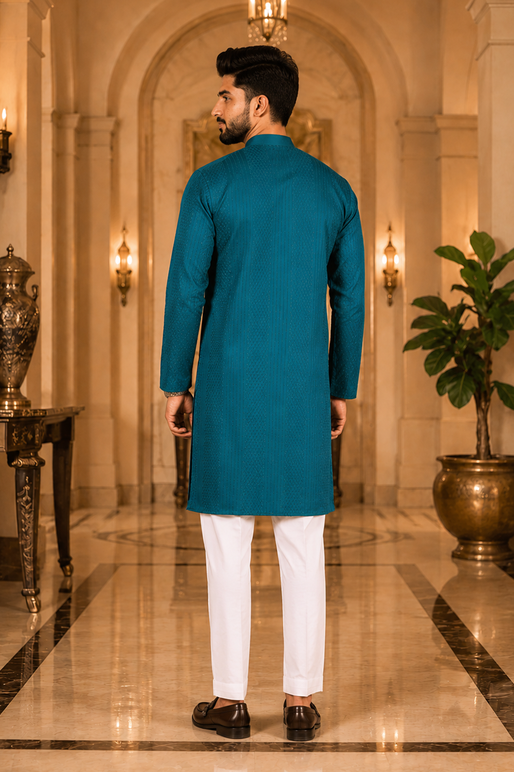 Men's Teal Cotton Kurta Set