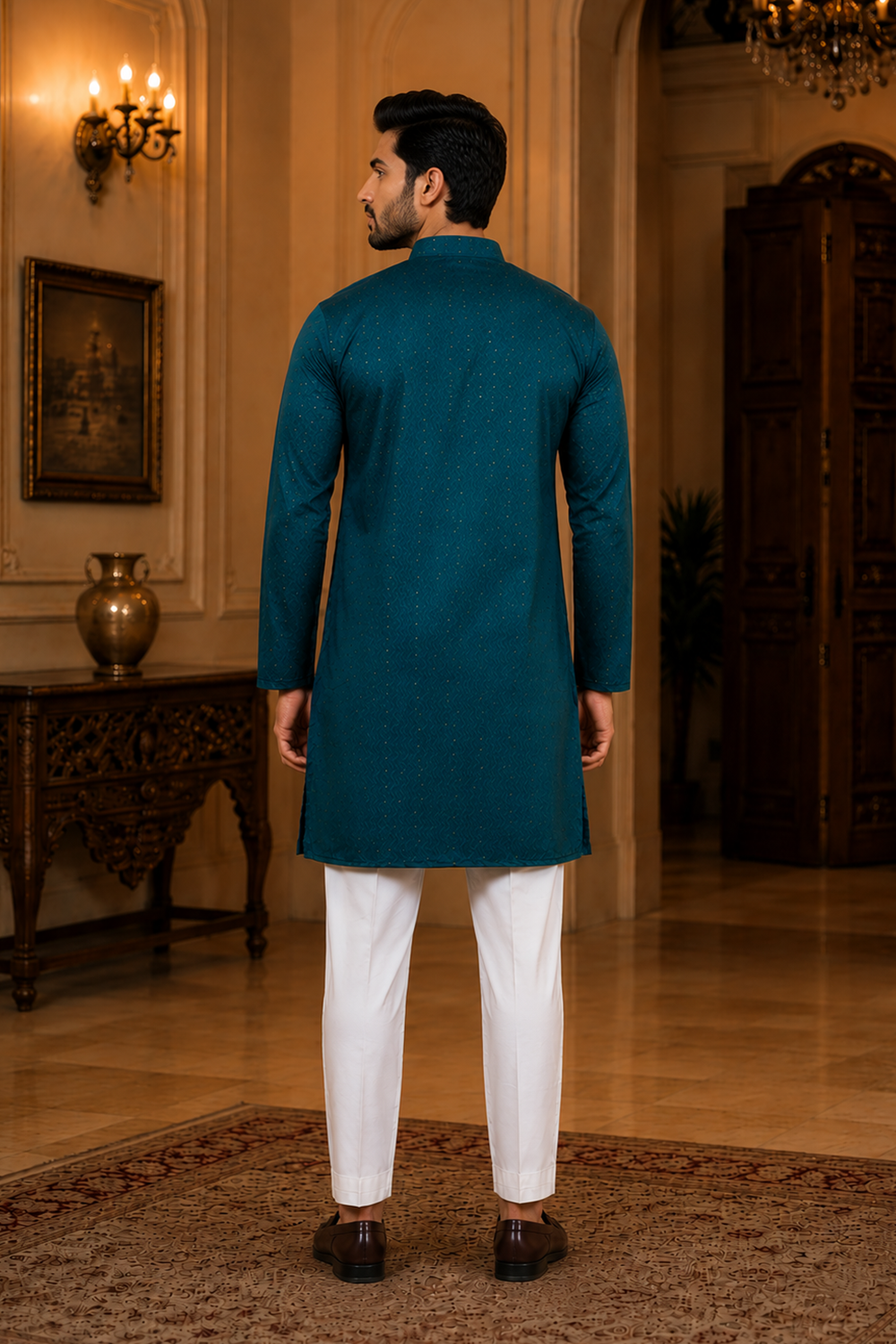Men's Teal Cotton Kurta Set