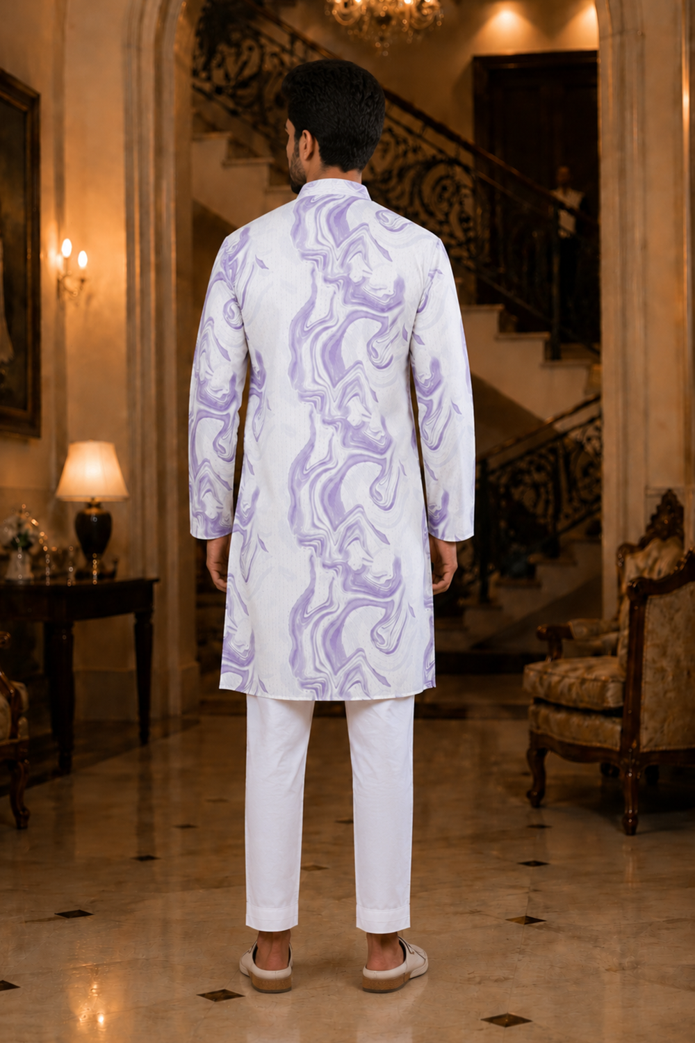 Men's Voilet Art Silk Kurta Set