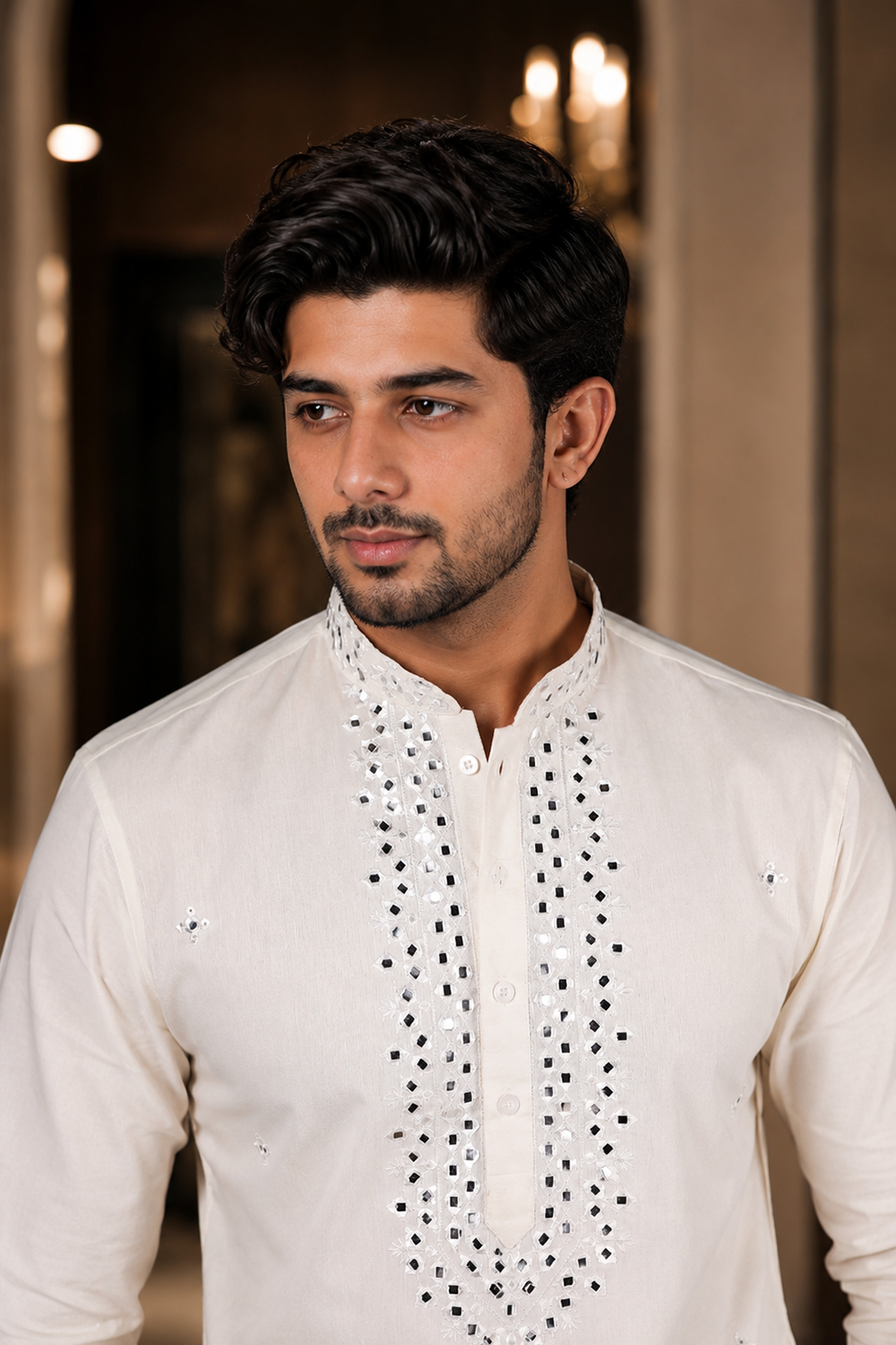Men's White Cotton Kurta Set