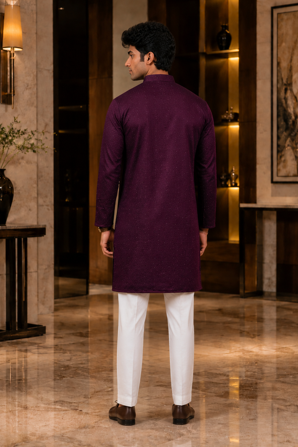 Men's Wine Cotton Kurta Set