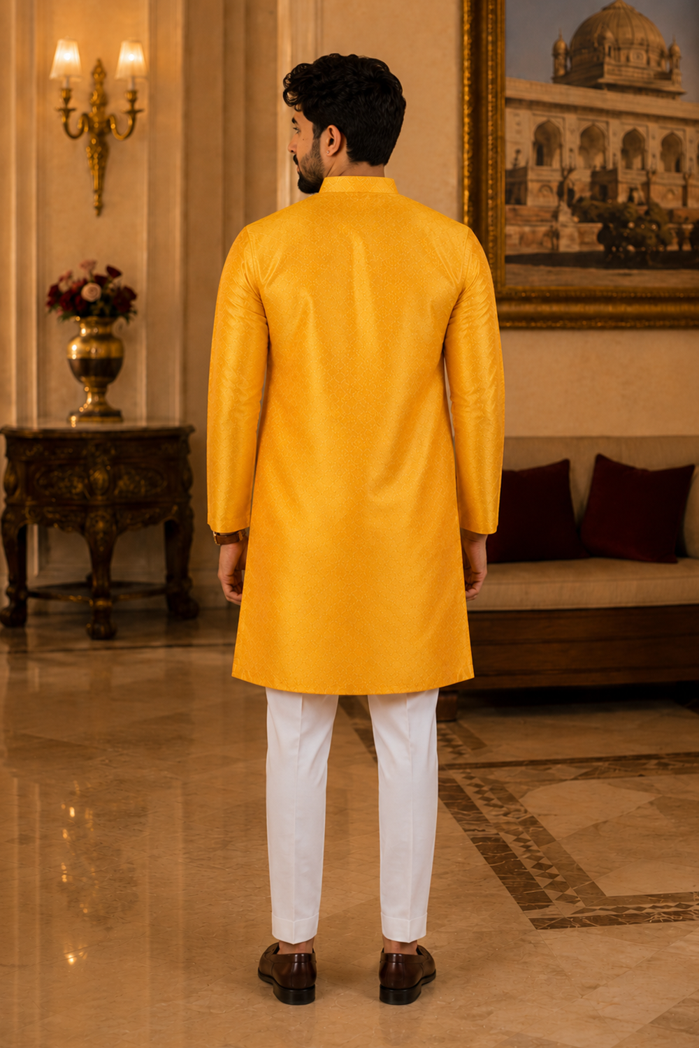 Men's Yellow Art Silk Kurta Set