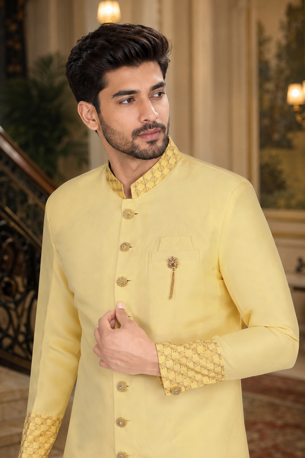 Men's Yellow Indo-Western