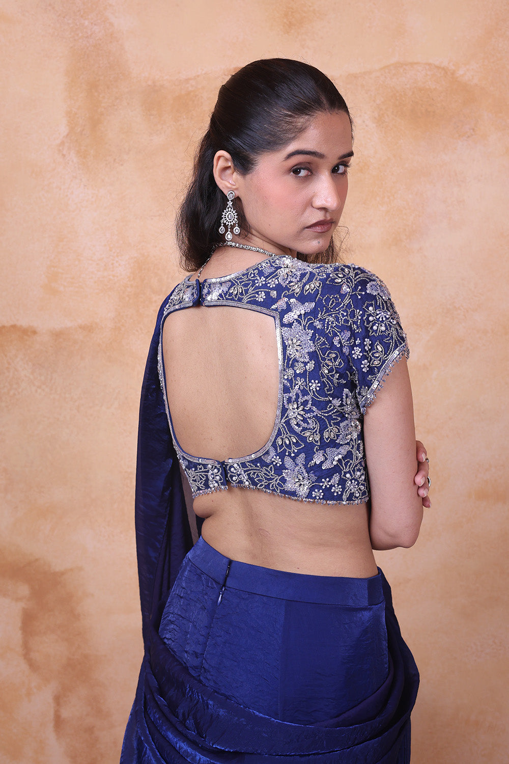 Midnight Blue Draped Saree and Embellished Blouse