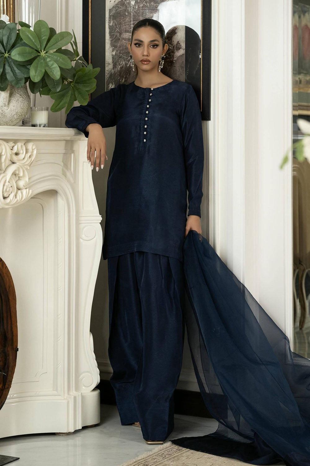 Midnight Navy Pure Silk Kurta Set