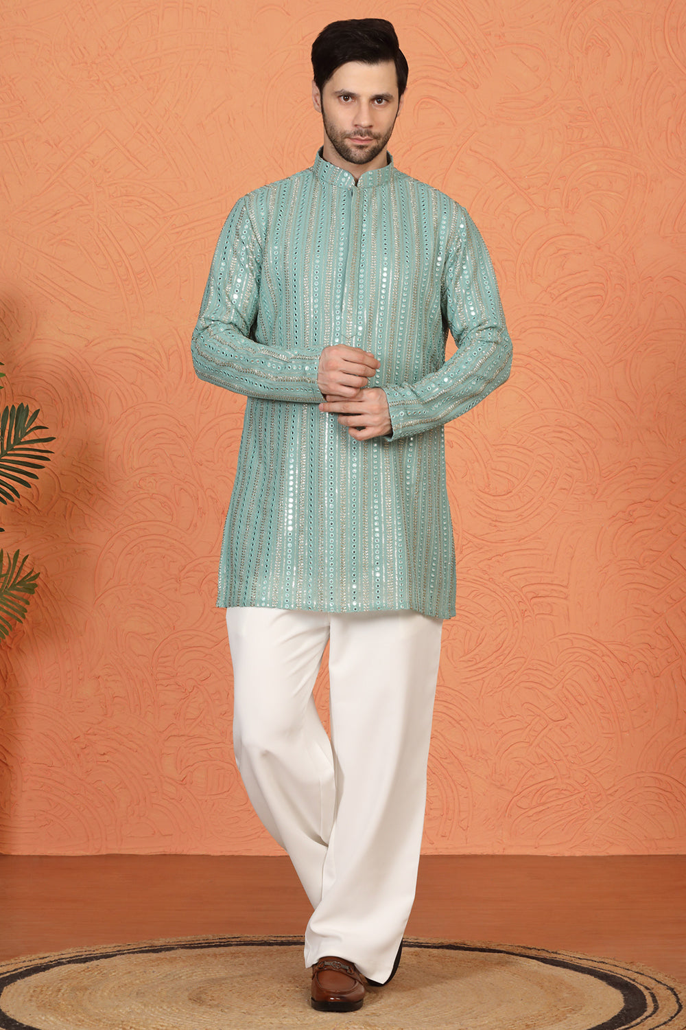 Mihir Embroidered Kurta  with Loose Fit Back Elastic Parallel Pants