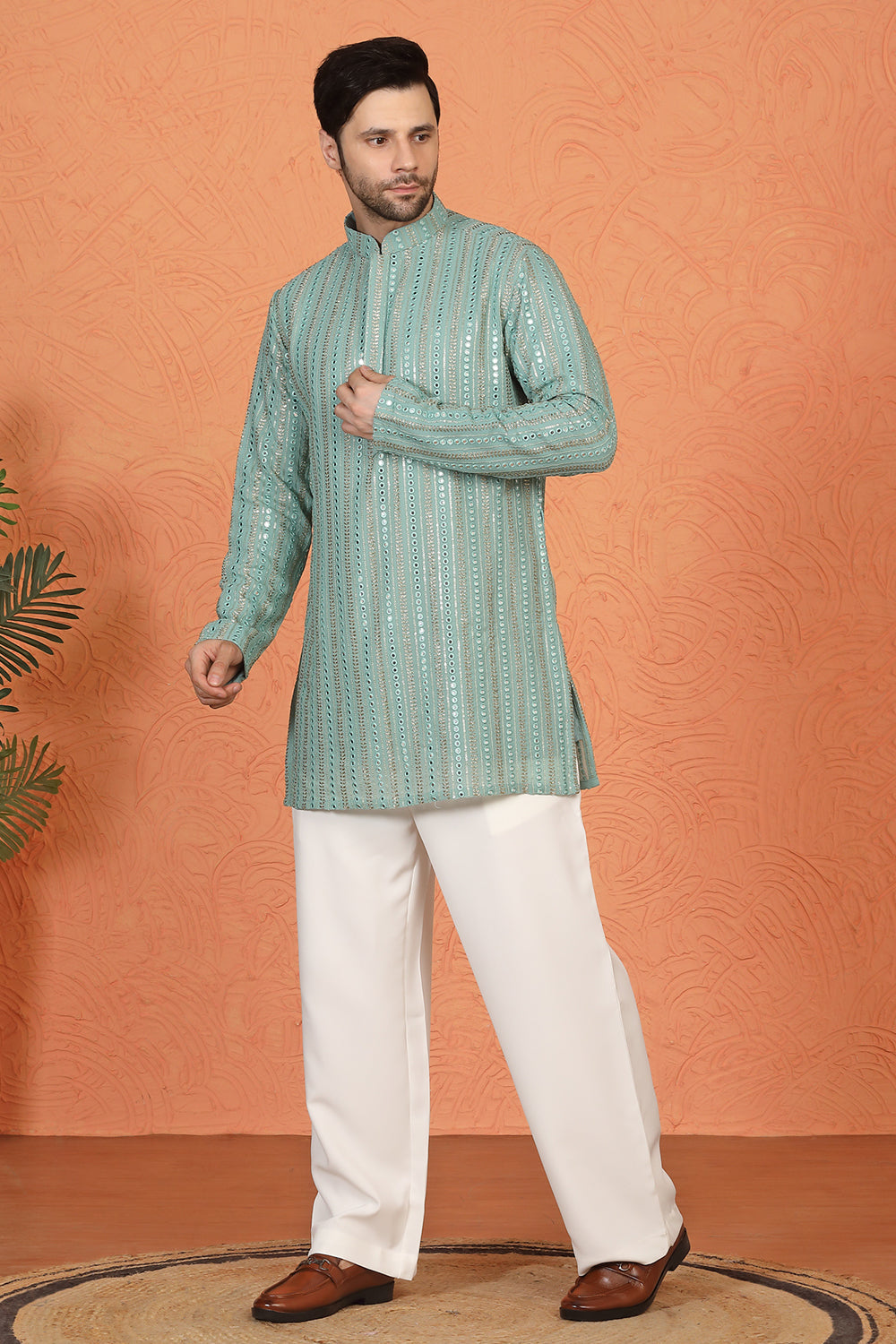 Mihir Embroidered Kurta  with Loose Fit Back Elastic Parallel Pants