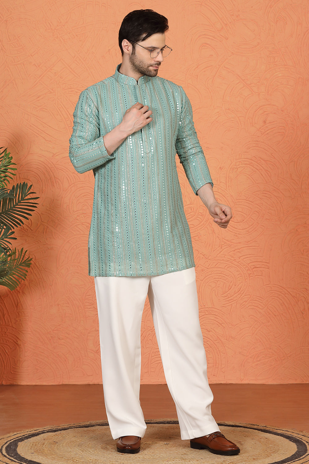 Mihir Embroidered Kurta  with Loose Fit Back Elastic Parallel Pants