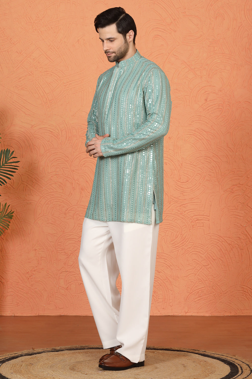 Mihir Embroidered Kurta  with Loose Fit Back Elastic Parallel Pants