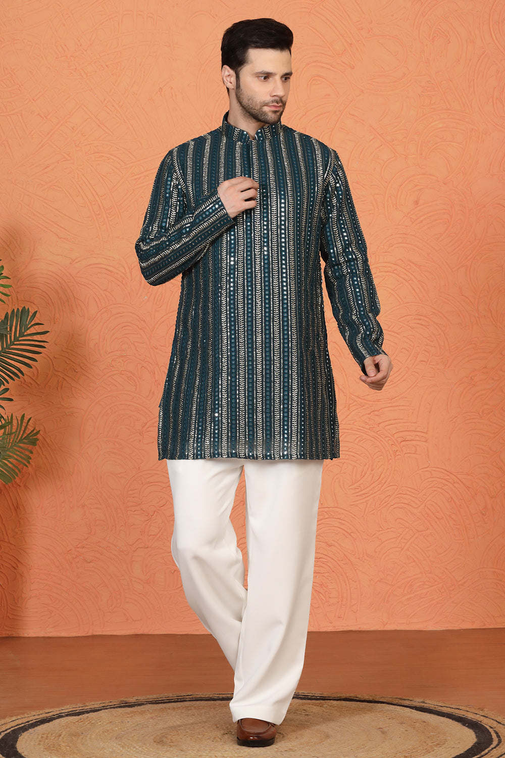 Mihir Embroidered Kurta  with Loose Fit Back Elastic Parallel Pants