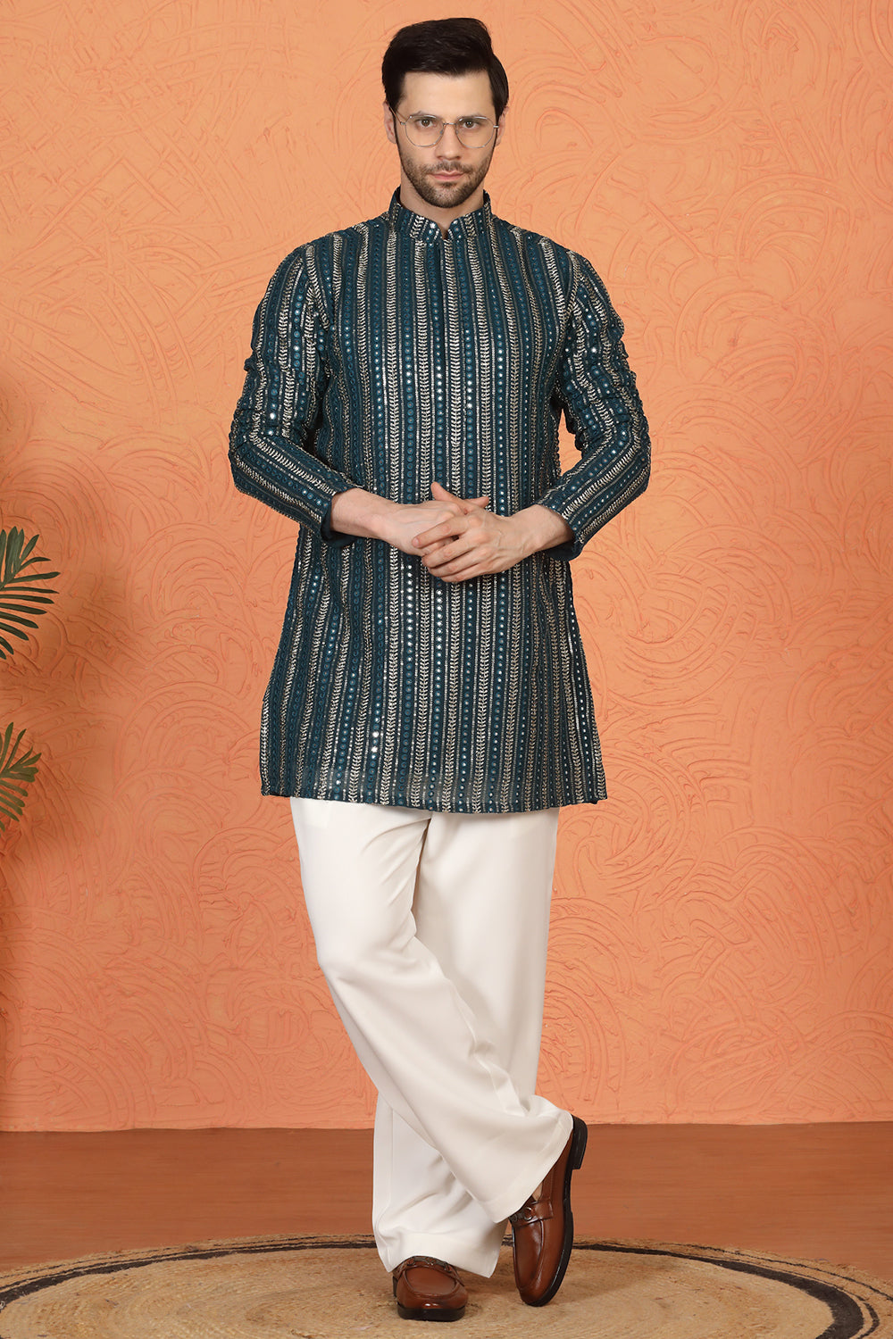 Mihir Embroidered Kurta  with Loose Fit Back Elastic Parallel Pants