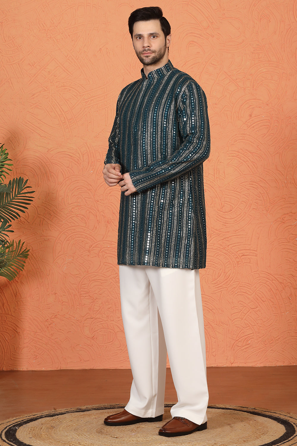 Mihir Embroidered Kurta  with Loose Fit Back Elastic Parallel Pants
