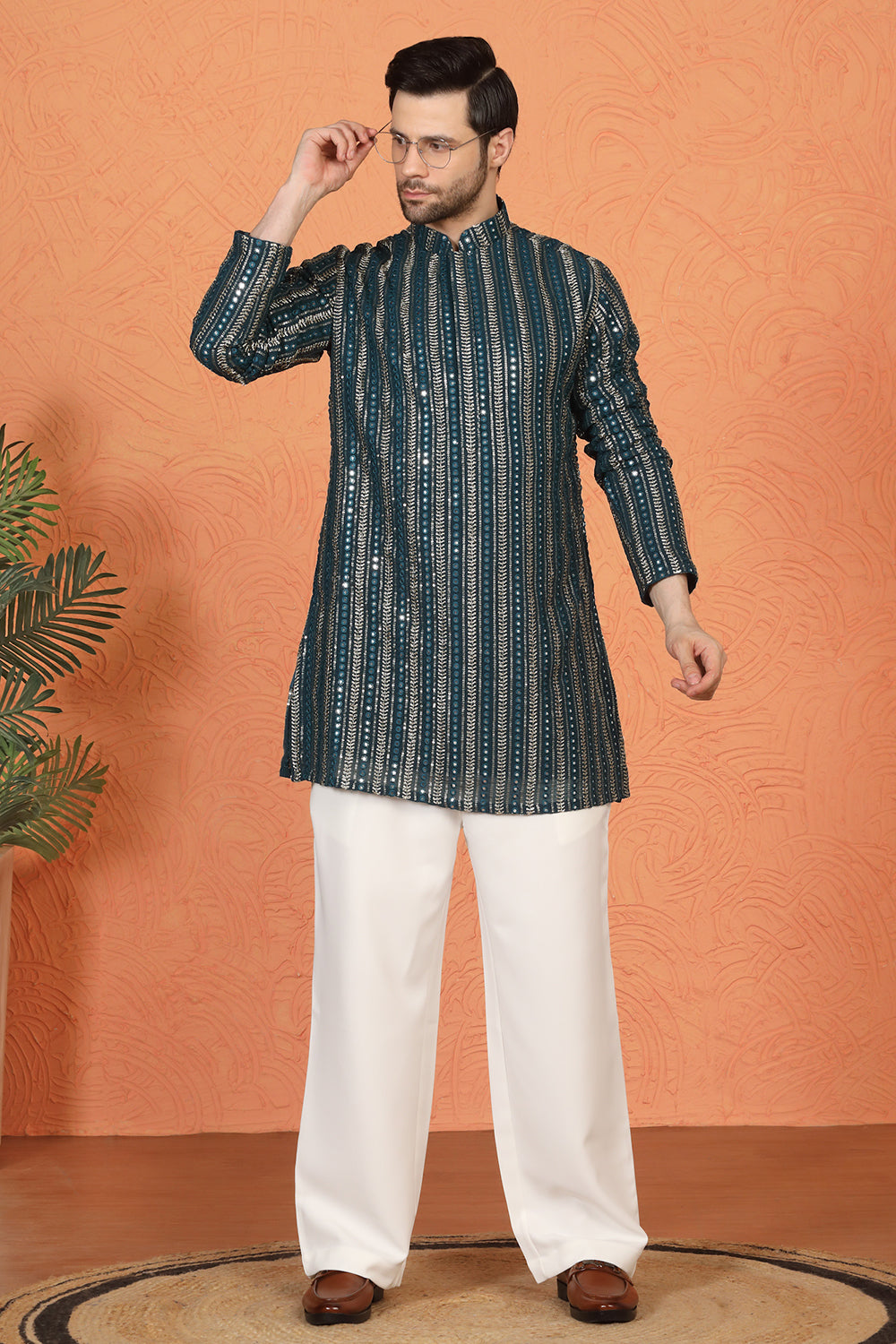 Mihir Embroidered Kurta  with Loose Fit Back Elastic Parallel Pants