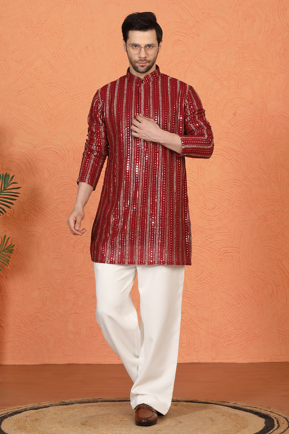 Mihir Embroidered Kurta  with Loose Fit Back Elastic Parallel Pants