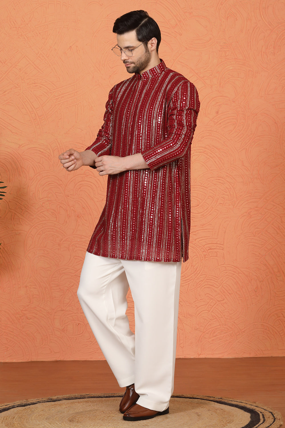 Mihir Embroidered Kurta  with Loose Fit Back Elastic Parallel Pants
