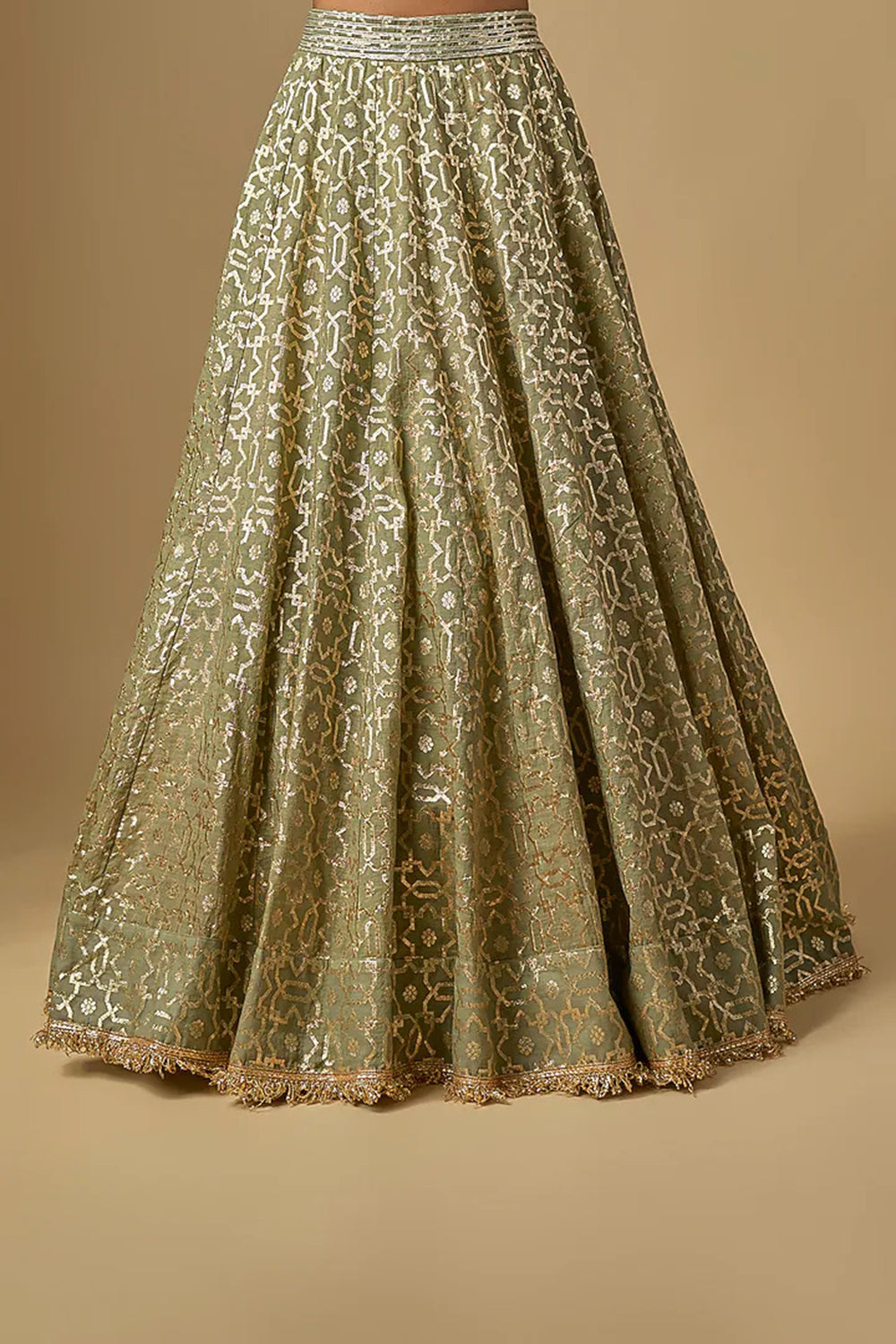 Mint Green Banarasi Chanderi Corset Lehenga Set