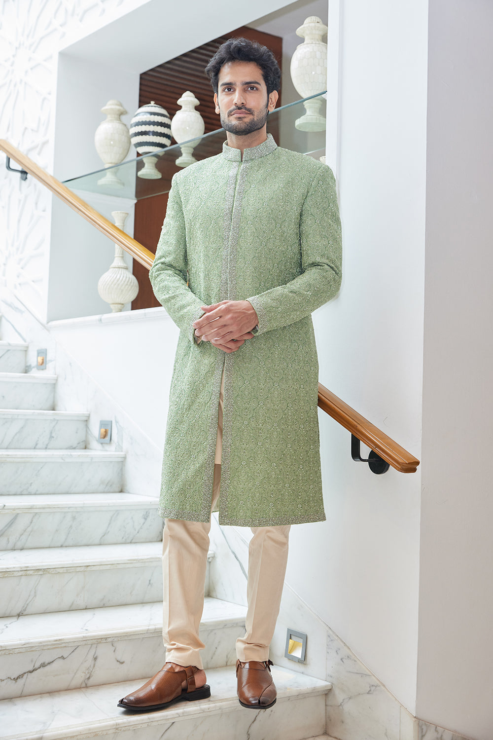 Mint Green  Sherwani Kurta Trouser Set