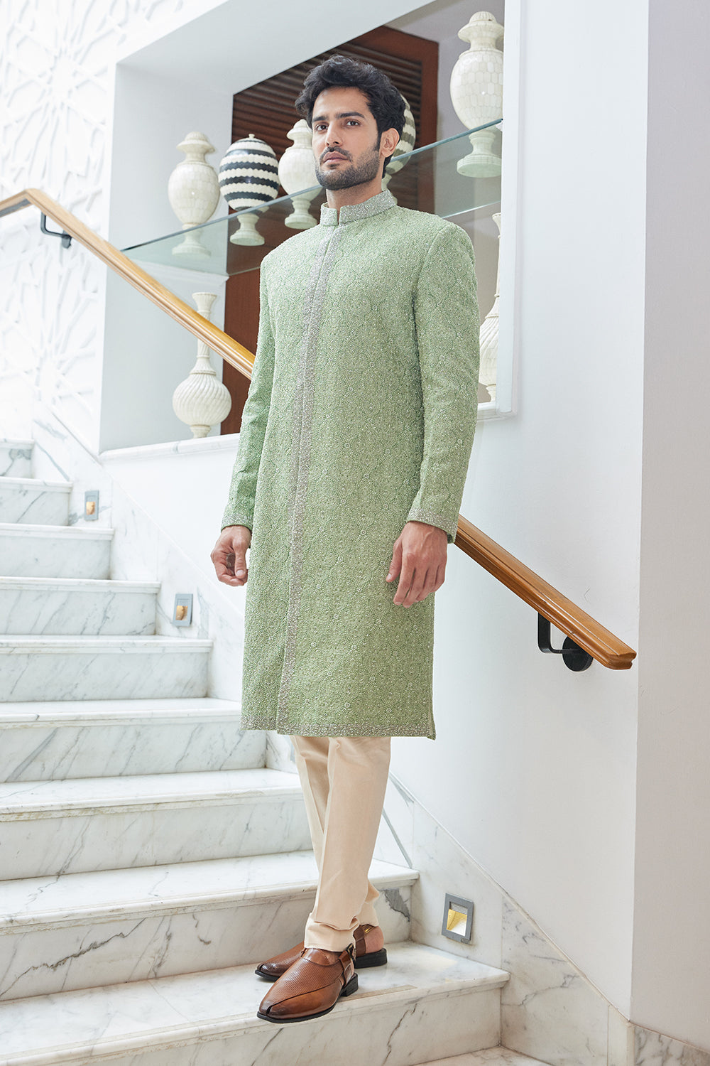 Mint Green  Sherwani Kurta Trouser Set