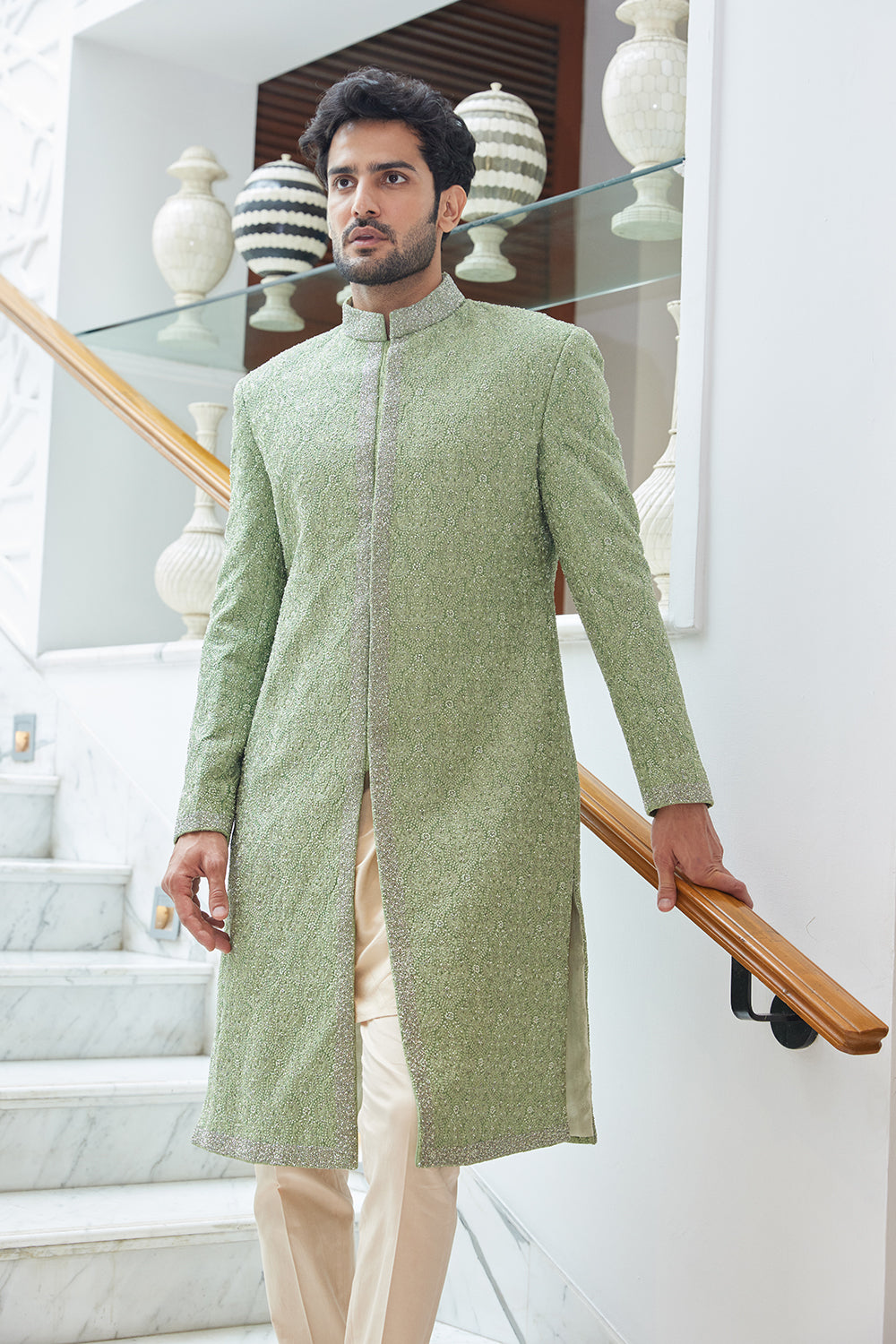 Mint Green  Sherwani Kurta Trouser Set