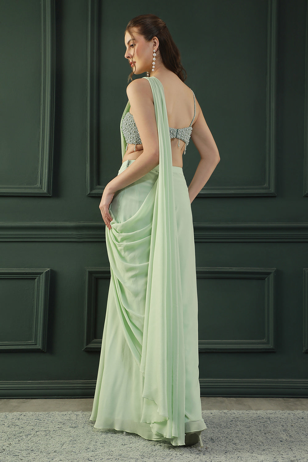 Mint Pearl Pre-drape Saree