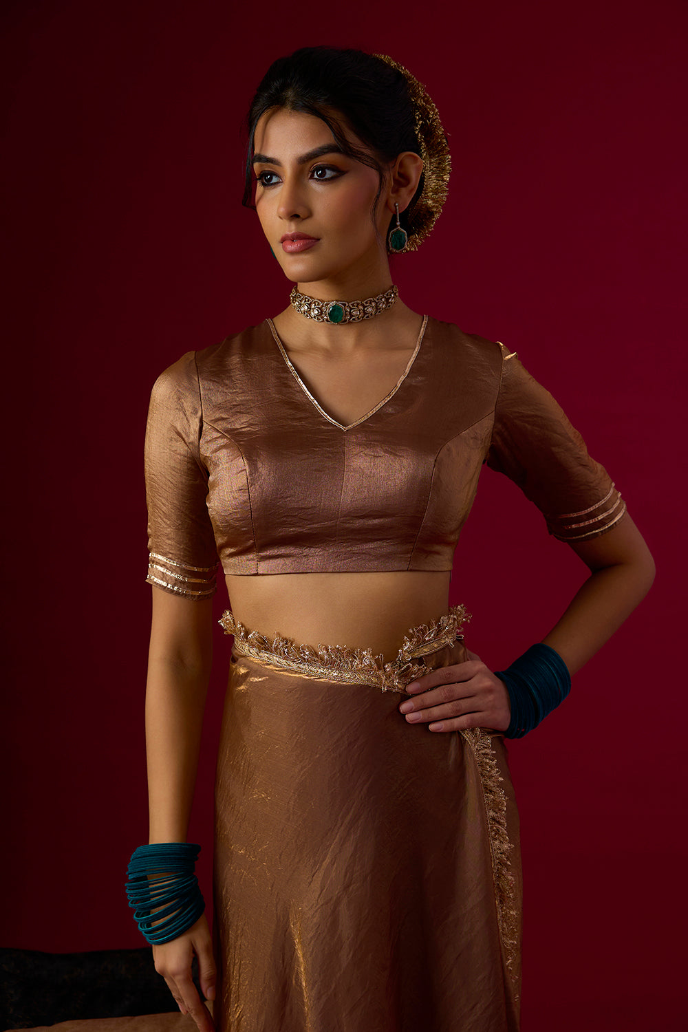 Mocha Tissue Saree Set